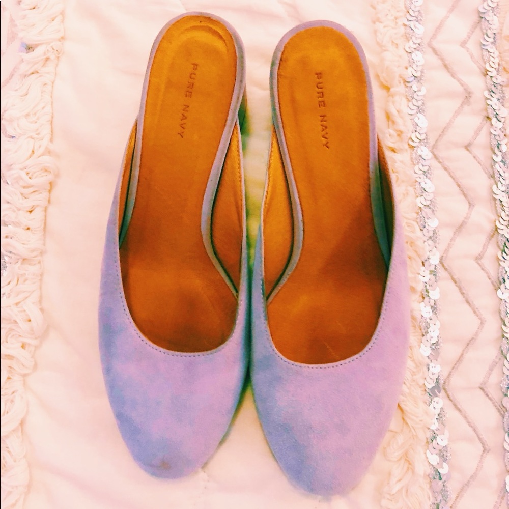 Lavender suede mules 2”